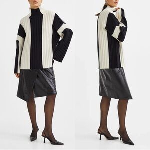 H&M Black and White Colorblock Wool Sweater